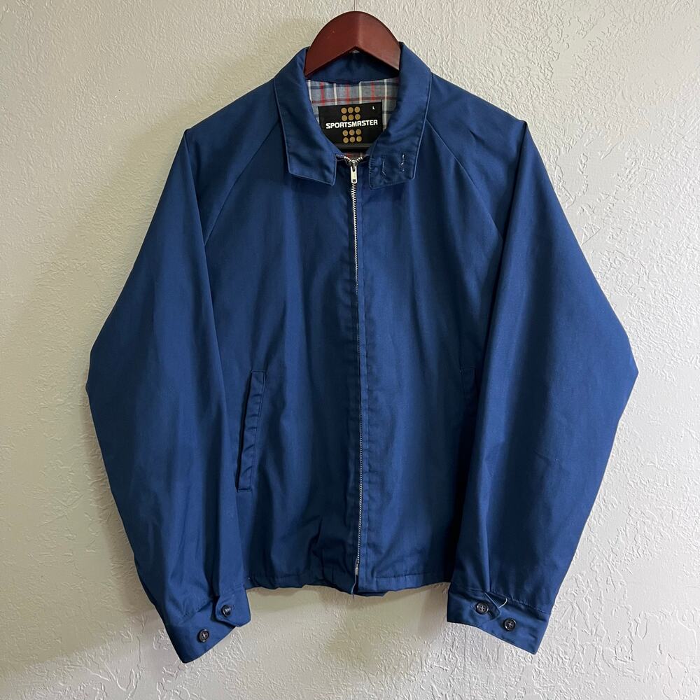Vintage‎ 70s Sportsmaster Blue Harrington Jacket Talon Zipper Plaid Lined Mens L